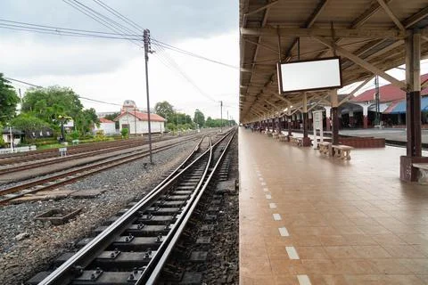 Emtry train on rail way in train station. Foto stock