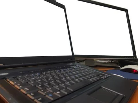 Emty dual display computer system 스톡 사진