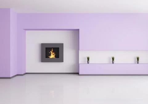 Emty interior with fireplace 3d render Stock Photos