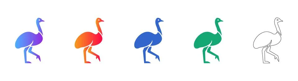Emu Bird Flat Icon Set Stock Illustration