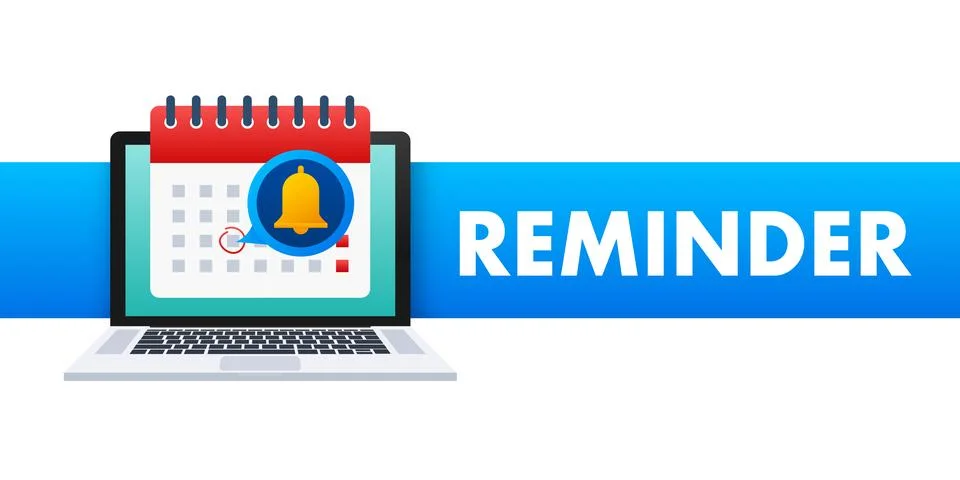 Enable reminder notification on laptop screen. Email notification. Message alert Illustrazione stock