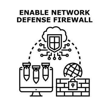 Enabling network defense firewall cybersecurity system concept Illustrazione stock