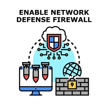 Enabling network defense firewall cybersecurity system concept Illustrazione stock