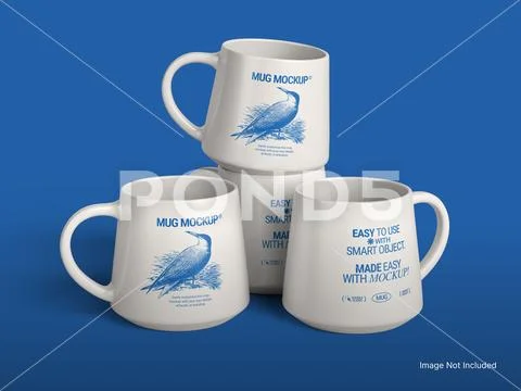 Enamel Camping Mug Mockup - Three Mugs Display PSD 템플릿