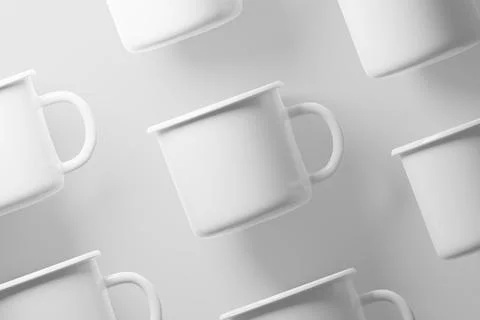 Enamel Mug 3D Rendering White Blank Mockup Illustrazione stock
