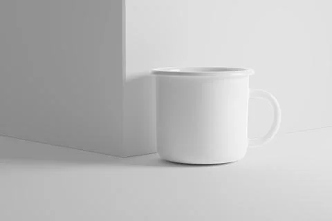 Enamel Mug 3D Rendering White Blank Mockup Stock Illustration