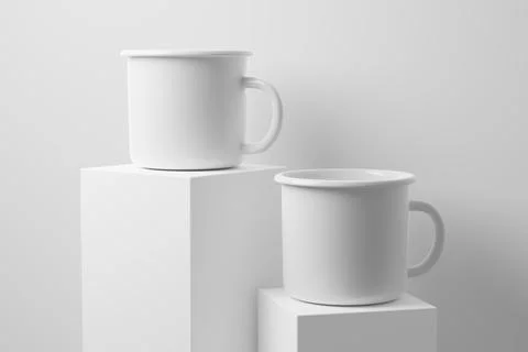 Enamel Mug 3D Rendering White Blank Mockup Stock Illustration