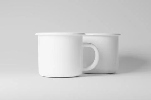 Enamel Mug 3D Rendering White Blank Mockup Stock Illustration