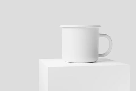 Enamel Mug 3D Rendering White Blank Mockup Stock Illustration