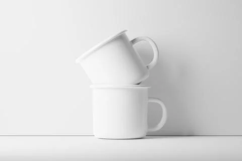 Enamel Mug 3D Rendering White Blank Mockup Stock Illustration