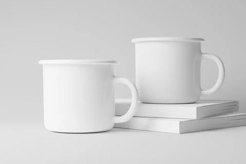 Enamel Mug 3D Rendering White Blank Mockup Stock Illustration