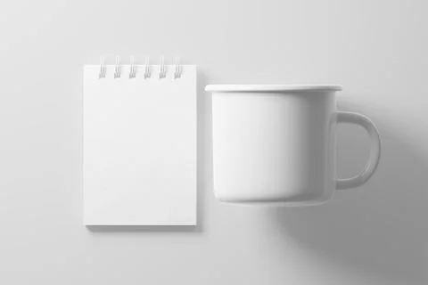 Enamel Mug 3D Rendering White Blank Mockup Stock Illustration