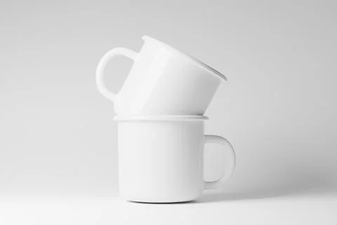 Enamel Mug 3D Rendering White Blank Mockup Stock Illustration