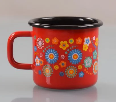 Enamel mug with handle Foto stock