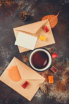 Enameled cup of hot tea Stock Photos