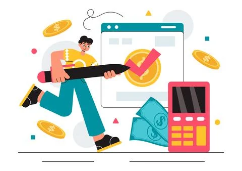Encashment Vector Illustration featuring Employees Receiving Payment or Fin.. イラスト素材