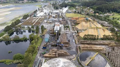 Ence pulp mill biofactory panoramic aerial view Stock Photos