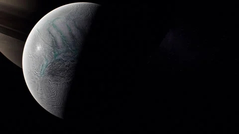 Enceladus Orbiting Around the Saturn Planet Together To Mimas. 3d Render  Stock Illustration - Illustration of encelado, galaxy: 174745097