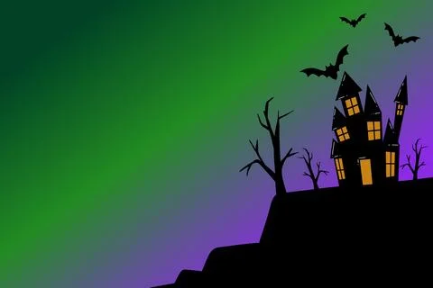 Enchanted Brew Magical Gradient with Scary House Illustration Stock Illustration