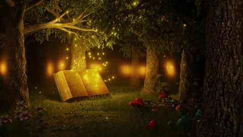 The Enchanted Forest of the Magic Book - Nature Landscape Loop Background Stock Footage