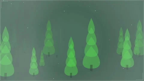 Enchanted Forest Night: Glowing Pine Trees and Falling Snow Animation Stock Footage 346659876