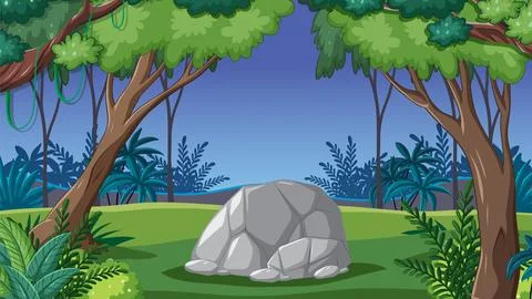 Enchanted Forest Scene with Glowing Tree and Lone Figure Stock Illustration