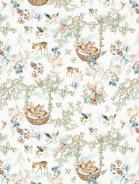 Enchanted Forest Seamless Pattern: Animals and Magic 스톡 일러스트