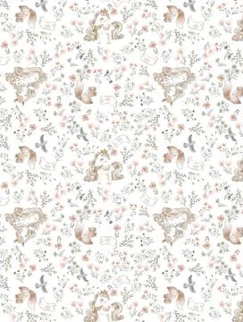 Enchanted Pink Forest Seamless Pattern 스톡 일러스트