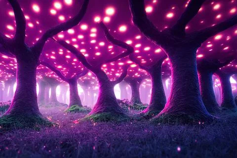Enchanted Purple Magic Mushroom Forest Stock Illustration