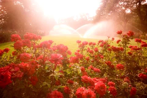 Enchanted scene with roses Stock Photos