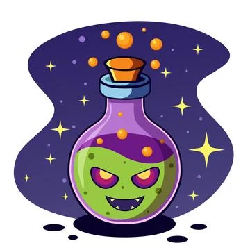 Enchanted Teal Magic Potion with Wicked Ghostly Visage Illustration