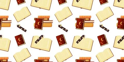 Enchanting Magical Book Pattern with Bookmarks Stock Illustration