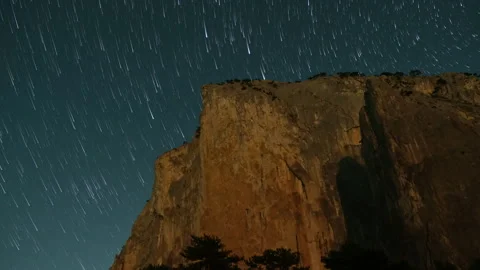 The Enchanting Night Sky: A Celestial Display Above Majestic Mountains Stock Footage 257267199