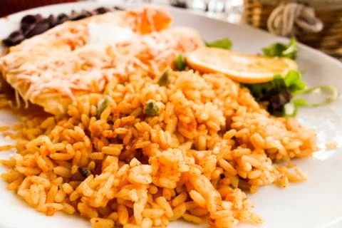 Enchilada with tomato rice Stock Photos