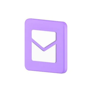 Enclosed envelope squared purple isometric button new message realistic 3d .. Illustrazione stock