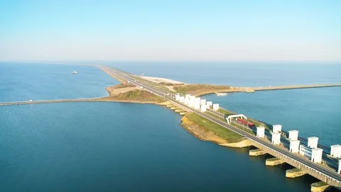 Enclosure Dam (Afsluitdijk): Tracking Shot- Friesland, Holland – 4K Drone Stock-Footage 127569156
