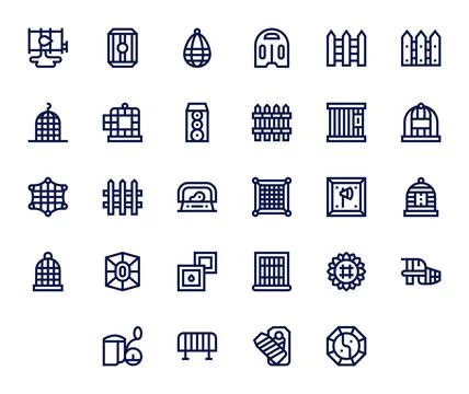 Enclosure Design Vector Icons featuring 28 Pixel Aligned Bold Line Style Stock Illustration