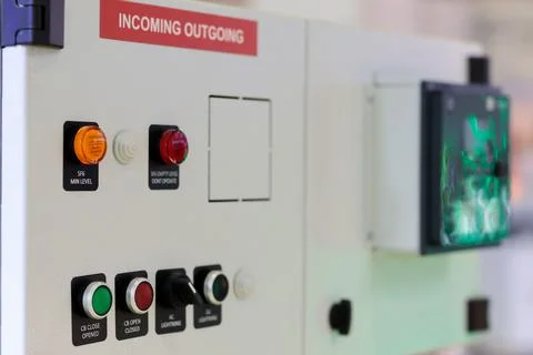 Enclosure with electrical control panel close up Stock Photos