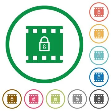 Encode movie flat icons with outlines Stock Illustration