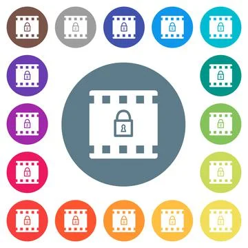 Encode movie flat white icons on round color backgrounds Stock Illustration