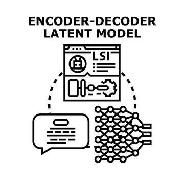 Encoder decoder latent model processing data and information Stock Illustration