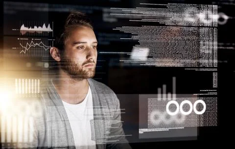 Encoding in progress. Cropped shot of a young computer programmer working on  Foto stock