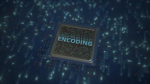 ENCODING text on a computer processor 3d rendering Stock-Illustration