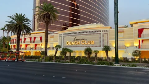 Encore Beach Club on city strip at sunse... | Stock Video | Pond5