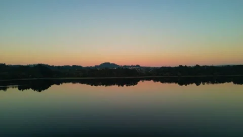 Encoro de Cecebre With Reflections Over Tranquil Lake During Sunset Stock Footage 261582352