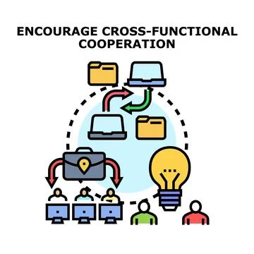 Encouraging cross functional cooperation for business efficiency and innovati 스톡 일러스트