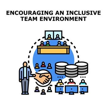 Encouraging inclusive team environment collaboration and management Stock Illustration