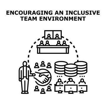 Encouraging inclusive team environment collaboration and management Ilustración de archivo