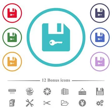 Encrypt file flat color icons in circle shape outlines Stock Illustration