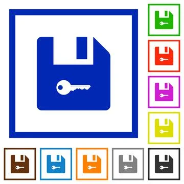 Encrypt file flat framed icons Stock Illustration